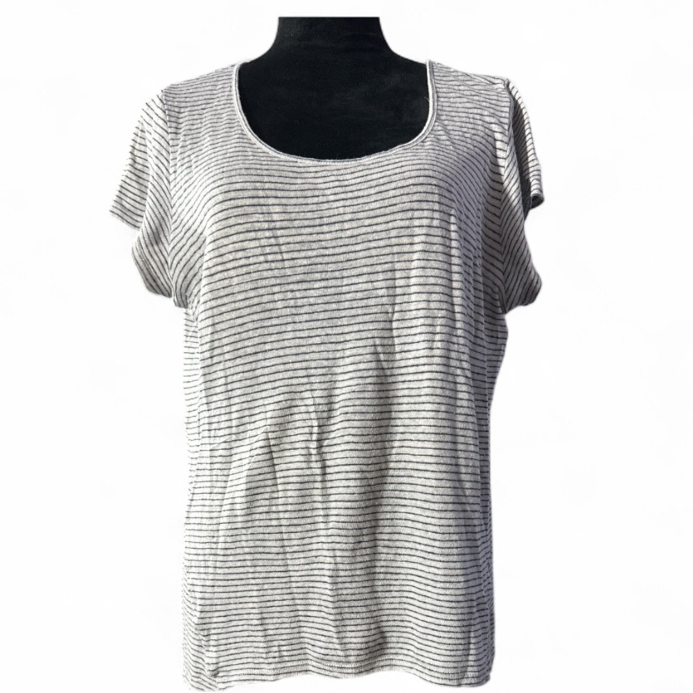 Garnet Hill Grey/Navy Striped Short Sleeved Tee- Size Mesium